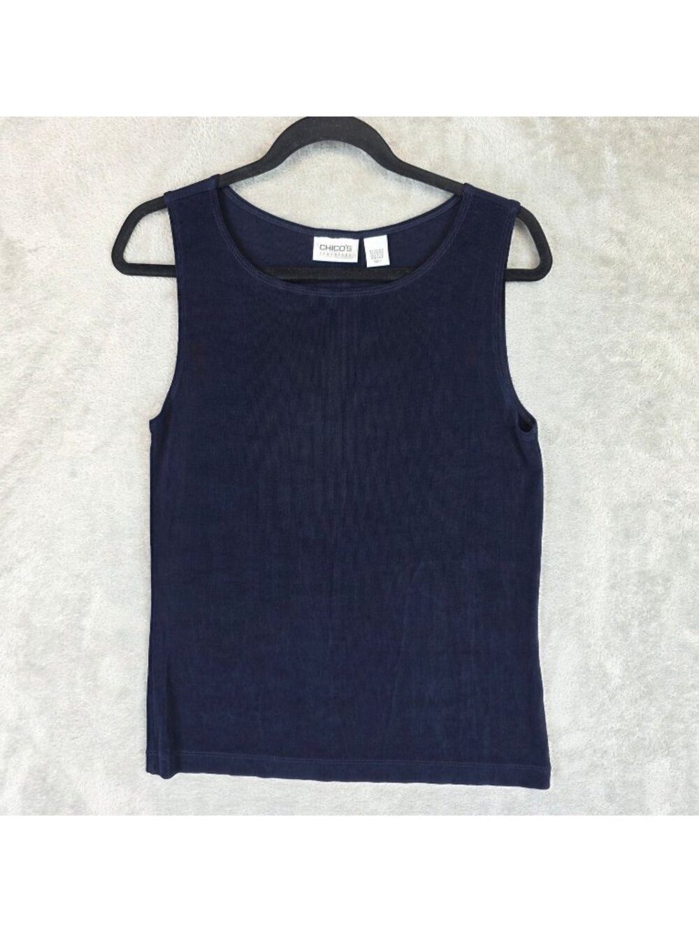 Chico's Travelers Tank Top Womens 1 (M) Navy Blue Sleeveless Jersey Knit Basic